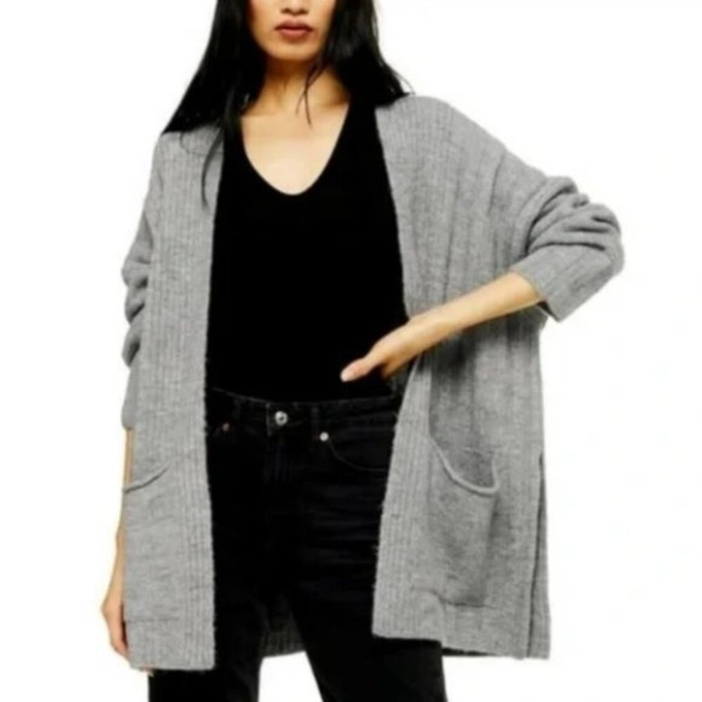 Topshop Oversized Gray Marl Cardigan Sweater Size 4-6 (S)